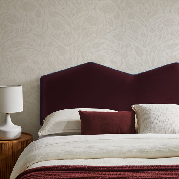 Modway Furniture Cosette Modway Velvet King Headboard with Dual Peak Silhouette and Piping Trim Mulberry MOD-7300-MUL