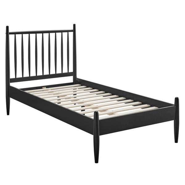 Modway Furniture Zane Rubberwood Spindle Platform Bed Sculpted Mid Century Frame for Twin Rooms Black MOD-7301-BLK