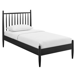 Modway Furniture Zane Rubberwood Spindle Platform Bed Sculpted Mid Century Frame for Twin Rooms Black MOD-7301-BLK