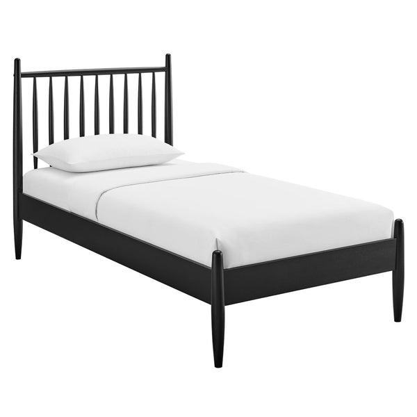 Modway Furniture Zane Rubberwood Spindle Platform Bed Sculpted Mid Century Frame for Twin Rooms Black MOD-7301-BLK