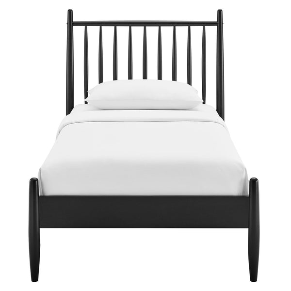 Modway Furniture Zane Rubberwood Spindle Platform Bed Sculpted Mid Century Frame for Twin Rooms Black MOD-7301-BLK