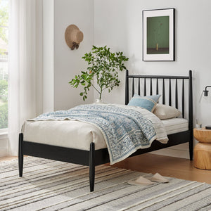 Modway Furniture Zane Rubberwood Spindle Platform Bed Sculpted Mid Century Frame for Twin Rooms Black MOD-7301-BLK