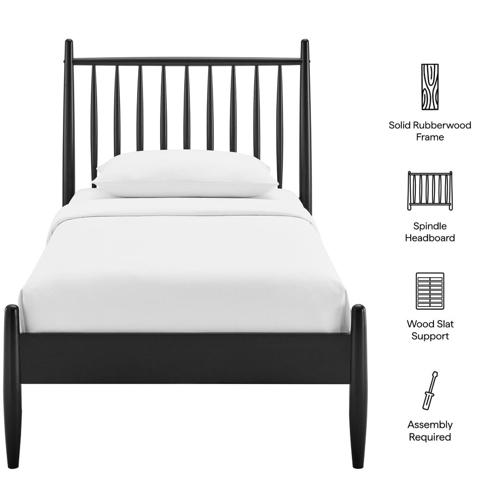 Modway Furniture Zane Rubberwood Spindle Platform Bed Sculpted Mid Century Frame for Twin Rooms Black MOD-7301-BLK