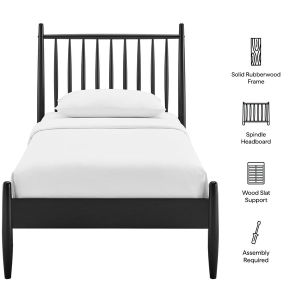 Modway Furniture Zane Rubberwood Spindle Platform Bed Sculpted Mid Century Frame for Twin Rooms Black MOD-7301-BLK