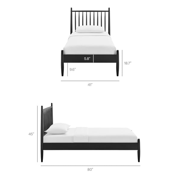 Modway Furniture Zane Rubberwood Spindle Platform Bed Sculpted Mid Century Frame for Twin Rooms Black MOD-7301-BLK