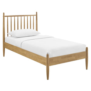 Modway Furniture Zane Rubberwood Spindle Platform Bed Sculpted Mid Century Frame for Twin Rooms Light Oak MOD-7301-LOA