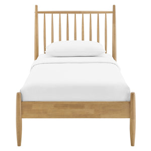 Modway Furniture Zane Rubberwood Spindle Platform Bed Sculpted Mid Century Frame for Twin Rooms Light Oak MOD-7301-LOA
