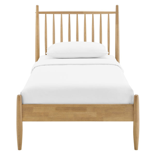 Modway Furniture Zane Rubberwood Spindle Platform Bed Sculpted Mid Century Frame for Twin Rooms Light Oak MOD-7301-LOA