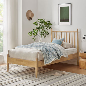 Modway Furniture Zane Rubberwood Spindle Platform Bed Sculpted Mid Century Frame for Twin Rooms Light Oak MOD-7301-LOA