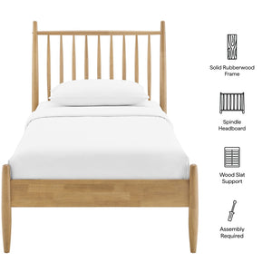 Modway Furniture Zane Rubberwood Spindle Platform Bed Sculpted Mid Century Frame for Twin Rooms Light Oak MOD-7301-LOA