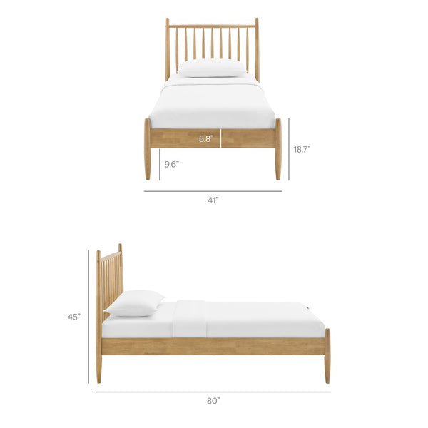 Modway Furniture Zane Rubberwood Spindle Platform Bed Sculpted Mid Century Frame for Twin Rooms Light Oak MOD-7301-LOA