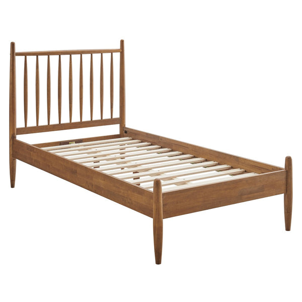Modway Furniture Zane Rubberwood Spindle Platform Bed Sculpted Mid Century Frame for Twin Rooms Walnut MOD-7301-WAL