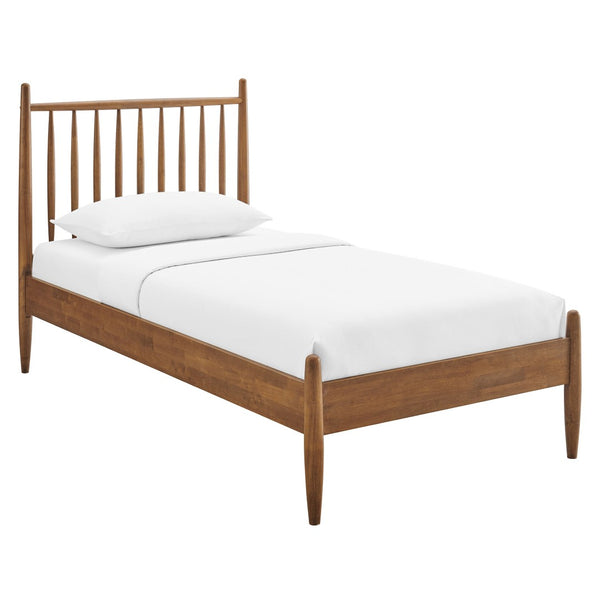 Modway Furniture Zane Rubberwood Spindle Platform Bed Sculpted Mid Century Frame for Twin Rooms Walnut MOD-7301-WAL