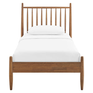 Modway Furniture Zane Rubberwood Spindle Platform Bed Sculpted Mid Century Frame for Twin Rooms Walnut MOD-7301-WAL