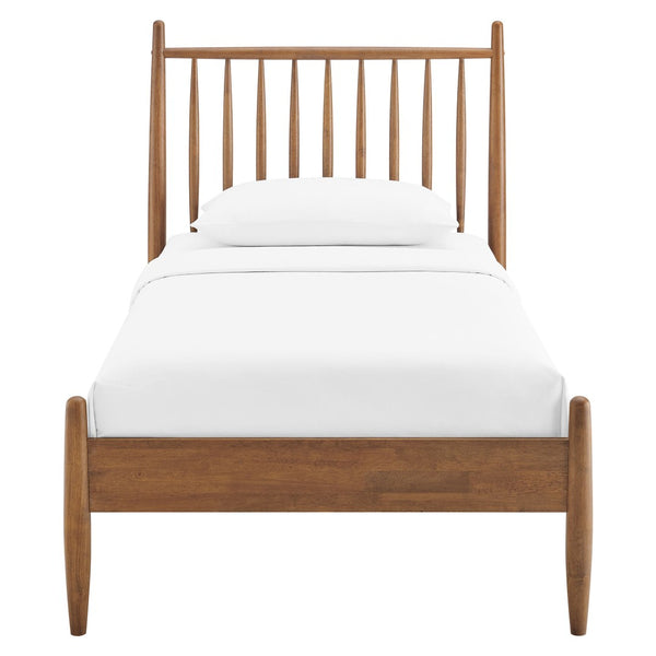 Modway Furniture Zane Rubberwood Spindle Platform Bed Sculpted Mid Century Frame for Twin Rooms Walnut MOD-7301-WAL