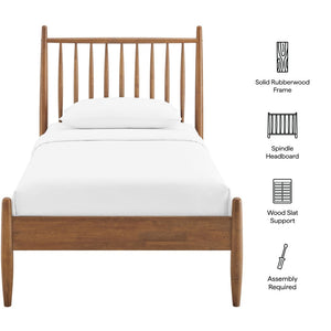 Modway Furniture Zane Rubberwood Spindle Platform Bed Sculpted Mid Century Frame for Twin Rooms Walnut MOD-7301-WAL
