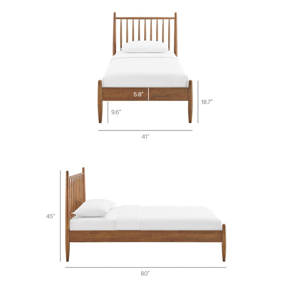 Modway Furniture Zane Rubberwood Spindle Platform Bed Sculpted Mid Century Frame for Twin Rooms Walnut MOD-7301-WAL