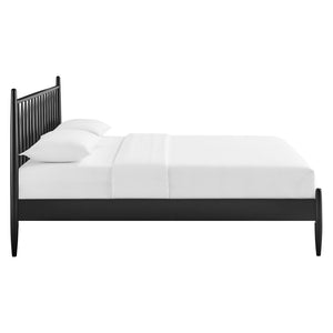 Modway Furniture Zane Solid Rubberwood Spindle Platform Bed Mid-century Modern Full Frame for Guest Rooms Black MOD-7302-BLK