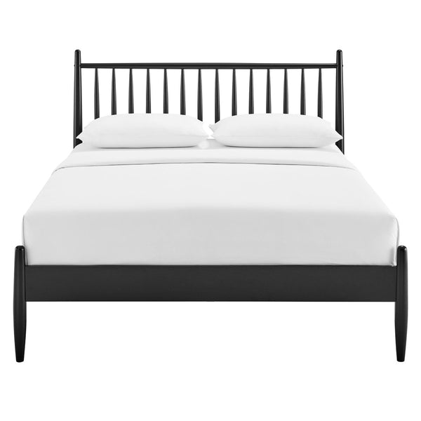Modway Furniture Zane Solid Rubberwood Spindle Platform Bed Mid-century Modern Full Frame for Guest Rooms Black MOD-7302-BLK