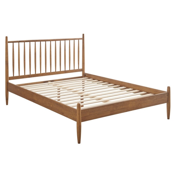 Modway Furniture Zane Solid Rubberwood Spindle Platform Bed Mid-century Modern Full Frame for Guest Rooms Walnut MOD-7302-WAL