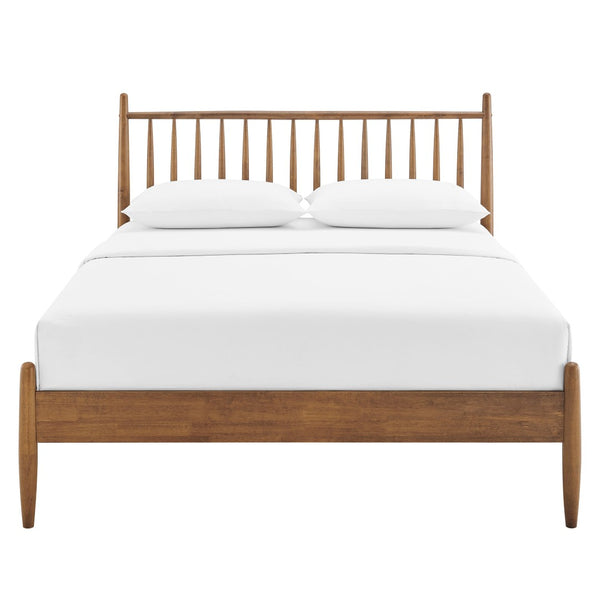 Modway Furniture Zane Solid Rubberwood Spindle Platform Bed Mid-century Modern Full Frame for Guest Rooms Walnut MOD-7302-WAL