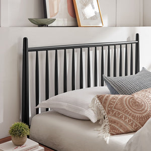 Modway Furniture Zane Solid Rubberwood Queen Spindle Platform Bed Mid-century Tapered Post Headboard Black MOD-7303-BLK