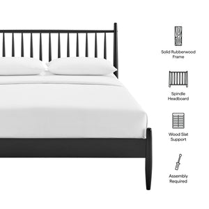 Modway Furniture Zane Solid Rubberwood Queen Spindle Platform Bed Mid-century Tapered Post Headboard Black MOD-7303-BLK