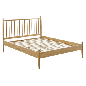 Modway Furniture Zane Solid Rubberwood Queen Spindle Platform Bed Mid-century Tapered Post Headboard Light Oak MOD-7303-LOA
