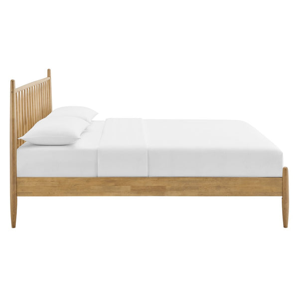 Modway Furniture Zane Solid Rubberwood Queen Spindle Platform Bed Mid-century Tapered Post Headboard Light Oak MOD-7303-LOA