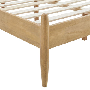 Modway Furniture Zane Solid Rubberwood Queen Spindle Platform Bed Mid-century Tapered Post Headboard Light Oak MOD-7303-LOA