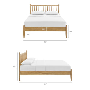 Modway Furniture Zane Solid Rubberwood Queen Spindle Platform Bed Mid-century Tapered Post Headboard Light Oak MOD-7303-LOA
