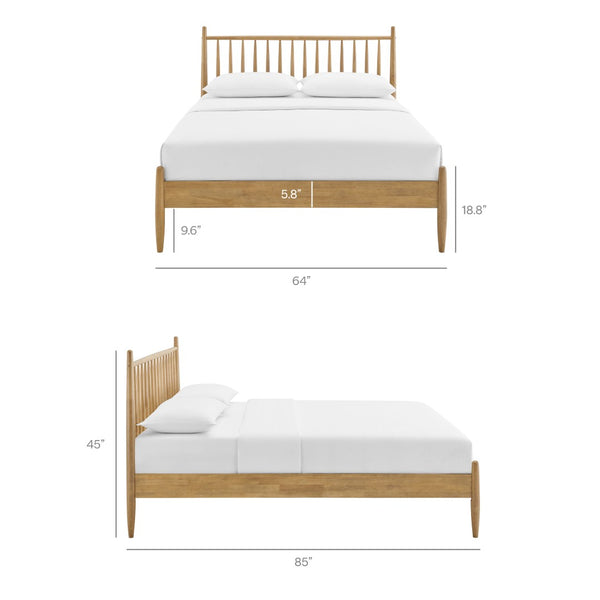 Modway Furniture Zane Solid Rubberwood Queen Spindle Platform Bed Mid-century Tapered Post Headboard Light Oak MOD-7303-LOA