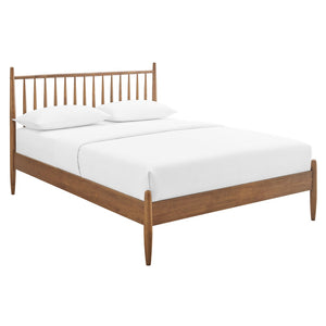 Modway Furniture Zane Solid Rubberwood Queen Spindle Platform Bed Mid-century Tapered Post Headboard Walnut MOD-7303-WAL