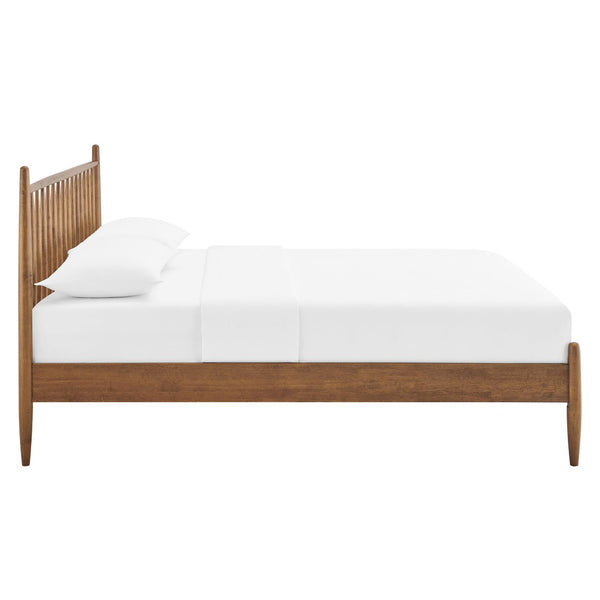 Modway Furniture Zane Solid Rubberwood Queen Spindle Platform Bed Mid-century Tapered Post Headboard Walnut MOD-7303-WAL