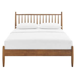 Modway Furniture Zane Solid Rubberwood Queen Spindle Platform Bed Mid-century Tapered Post Headboard Walnut MOD-7303-WAL