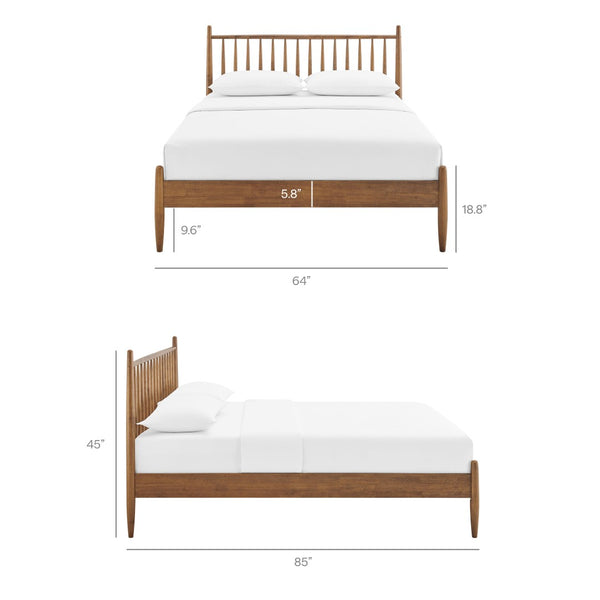 Modway Furniture Zane Solid Rubberwood Queen Spindle Platform Bed Mid-century Tapered Post Headboard Walnut MOD-7303-WAL