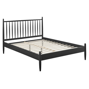 Modway Furniture Zane Modway Rubberwood Spindle Platform Bed Mid-century Headboard for Master Bedroom Black MOD-7304-BLK