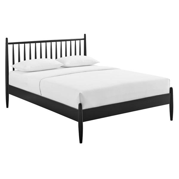 Modway Furniture Zane Modway Rubberwood Spindle Platform Bed Mid-century Headboard for Master Bedroom Black MOD-7304-BLK