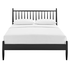 Modway Furniture Zane Modway Rubberwood Spindle Platform Bed Mid-century Headboard for Master Bedroom Black MOD-7304-BLK