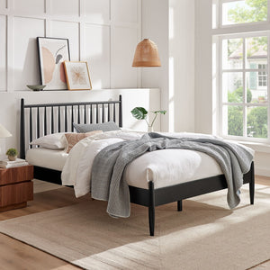 Modway Furniture Zane Modway Rubberwood Spindle Platform Bed Mid-century Headboard for Master Bedroom Black MOD-7304-BLK