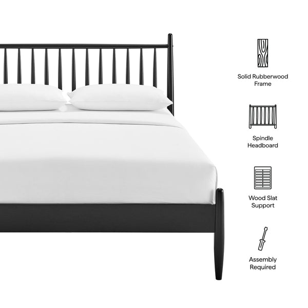 Modway Furniture Zane Modway Rubberwood Spindle Platform Bed Mid-century Headboard for Master Bedroom Black MOD-7304-BLK