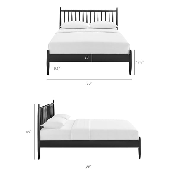 Modway Furniture Zane Modway Rubberwood Spindle Platform Bed Mid-century Headboard for Master Bedroom Black MOD-7304-BLK