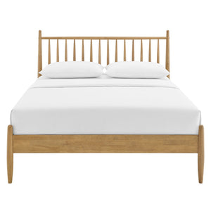 Modway Furniture Zane Modway Rubberwood Spindle Platform Bed Mid-century Headboard for Master Bedroom Light Oak MOD-7304-LOA