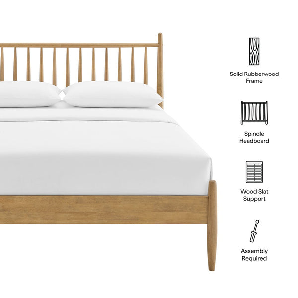 Modway Furniture Zane Modway Rubberwood Spindle Platform Bed Mid-century Headboard for Master Bedroom Light Oak MOD-7304-LOA