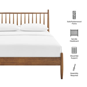 Modway Furniture Zane Modway Rubberwood Spindle Platform Bed Mid-century Headboard for Master Bedroom Walnut MOD-7304-WAL