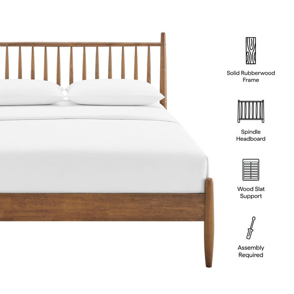 Modway Furniture Zane Modway Rubberwood Spindle Platform Bed Mid-century Headboard for Master Bedroom Walnut MOD-7304-WAL