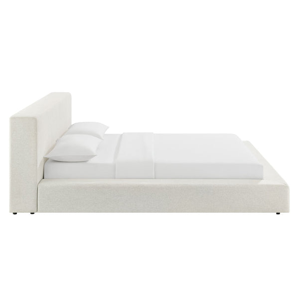 Modway Furniture Luma Chenille Queen Bed Tall Padded Headboard No Box Spring Needed Modern Bedroom Ivory Fabric MOD-7305-HEI