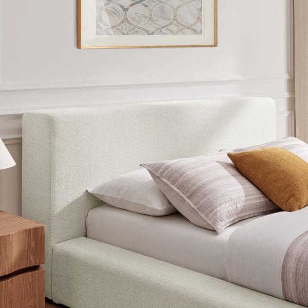 Modway Furniture Luma Chenille Queen Bed Tall Padded Headboard No Box Spring Needed Modern Bedroom Ivory Fabric MOD-7305-HEI