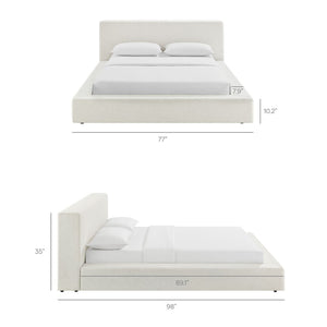 Modway Furniture Luma Chenille Queen Bed Tall Padded Headboard No Box Spring Needed Modern Bedroom Ivory Fabric MOD-7305-HEI