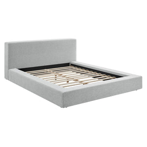 Modway Furniture Luma Chenille Queen Bed Tall Padded Headboard No Box Spring Needed Modern Bedroom Light Gray Fabric MOD-7305-HLG